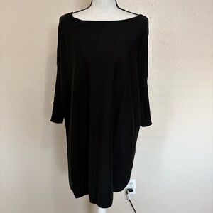 Peruvian Connection Black Boatneck Long Sweater Top Dress Womens Large